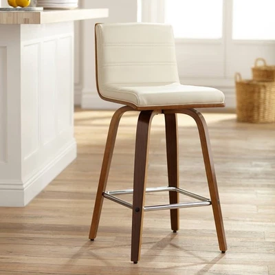 Vienna Walnut Swivel Bar Stool 25 1/4" High Cream Cushion Kitchen Counter Island - Image 1 of 4