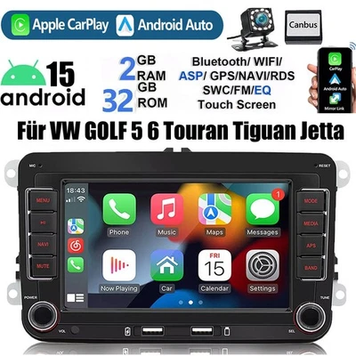 Android 15 Autoradio Carplay GPS Navi Kam Für VW GOLF 5 6 Touran Tiguan Polo EOS - Bild 1 von 4