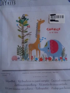 DIY VERVACO CROSS STITCH JUNGLE ANIMAL PARTY BIRTH RECORD KIT #PN-0168657 - Picture 1 of 2
