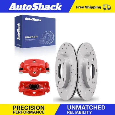 Front Drilled Slotted Brake Rotors Calipers Red for 2006-2011 Honda Civic — 第 1/4 张图片