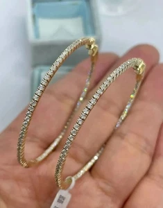 14K Yellow Gold Plated 3 Ctw Round Cut D/VVS1 Moissanite Large Hoop Earrings 925 - Picture 1 of 5