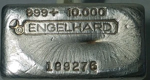 Engelhard 10 oz 999 lingotto argento versato logo toro pagnotta linee di raffreddamento zero sul retro - Foto 1 di 8