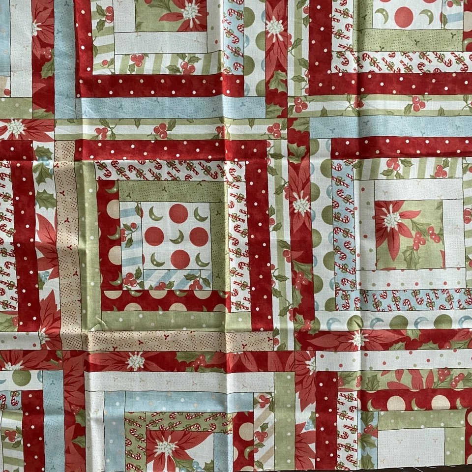 Christmas Log Cabin Cheater Print Cotton Fabric Quilt, Craft, Sew | 18"x22" - Image 1 of 1