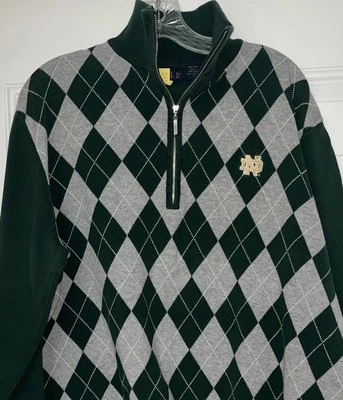 Suéter Notre Dame Fighting Irish Dorado Para Hombre 1/4 Cremallera Verde y Gris Talla L Foto 1 de 4