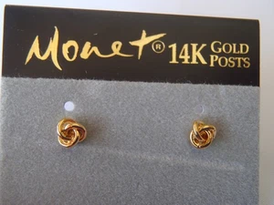 Vintage Monet 14k Gold Post only petite Knot Earrings - Picture 1 of 4