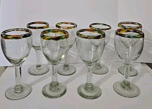 8 Konfetti Rand mundgeblasene mexikanische Glas Weinkelche 8" - Bild 1 von 6