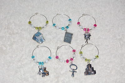 6 DIJES DE CRISTAL DE VINO PERSONALIZADOS Baby Shower Favores Regalo Decoración Plateado Foto 1 de 2