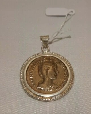 Ciondolo in argento 925 millesimi con riproduzione di sesterzo romano in bronzo - Immagine 1 di 4