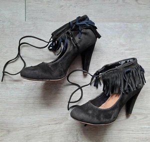 Pumps Gr. 36 braun High Heels mit Fransen und Schnürung - Bild 1 von 2