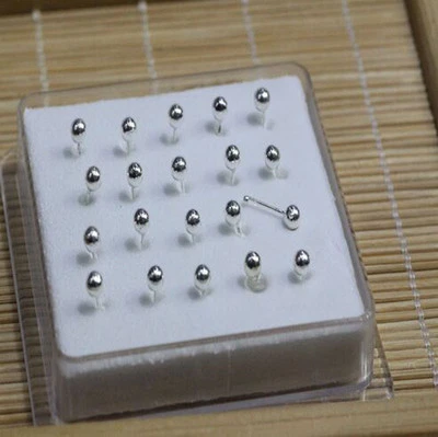 20 PIEZAS Cuentas de Plata de Ley Sólida 2MM/3MM Barra Recta Barra Nariz Perno Al Por Mayor Foto 1 de 2