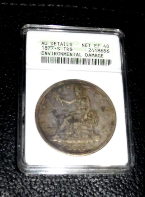 1877 S Coin Early Silver Trade Dollar ANACS AU Details Environmental Toning $1 - Image 1 of 4