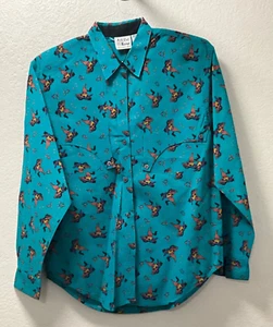 Vintage 90’S Women’s  Adobe Rose Teal Western Horse Shirt Size Med Great/EUC - Picture 1 of 7