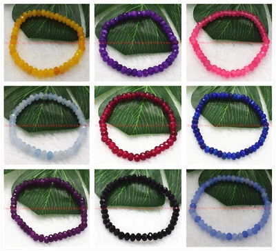 Fashion 2x4mm Faceted Multicolor Gemstone Jade Rondelle Beads Bracelets 7.5" - Image 1 of 4