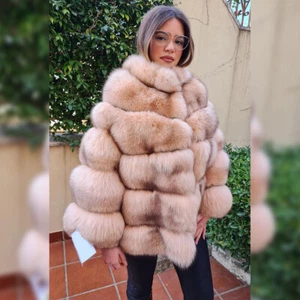 Womens Natural Real Fox Fur Coat Stand Collar Jacket Full Pelt Fur Warm Overcoat - Picture 1 of 8