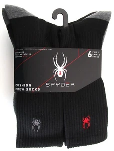 Spyder Mens' Crew Socks Black Size 6-12 - 6 Pairs - NWT - Picture 1 of 12