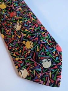 Vtg Ralph Marlin Golf Tee Tie Novelty Print Multi Color USA Cotton 90s RARE HTF - Picture 1 of 6