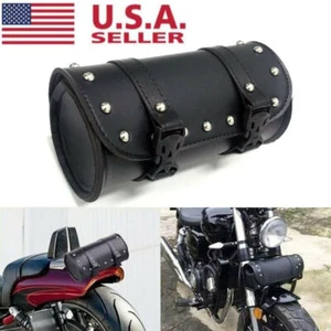 Motorcycle Front Fork Tool Bag SaddleBag Storage Pouch Luggage Handlebar Leather - Picture 1 of 12