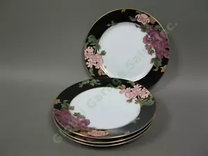 4 Fitz & Floyd Cloisonne Pfingstrose schwarz 6,5" Brot/Butter Teller Set Lot Goldrand - Bild 1 von 12