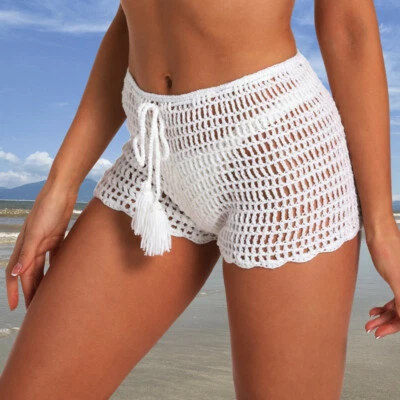Fashion Handmade Crocheted shorts bottom Beach Women Crochet Swimwear Hot pants - Image 1 of 4