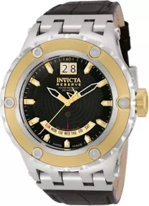 INVICTA RESERVE SUBAQUA DAY/DATE BLACK DIAL BLACK LEATHER MEN'S WATCH 10093 NEW - Picture 1 of 3