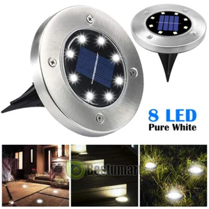 Waterproof 8 LED Solar Flat Buried Light In-Ground Lamp Outdoor Path Garden Lawn - Picture 1 of 12