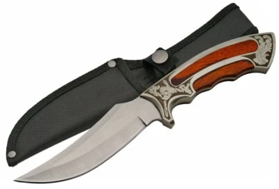 Hunting Knife | 10" Silver Fixed Blade Gentleman Elegant Wood Skinner + Sheath - Image 1 of 3