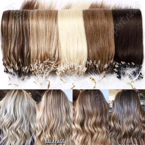 Micro Beads Easy Loop Ring Remy Human Hair Extensions Bonded Balayage Highlight - Picture 1 of 22