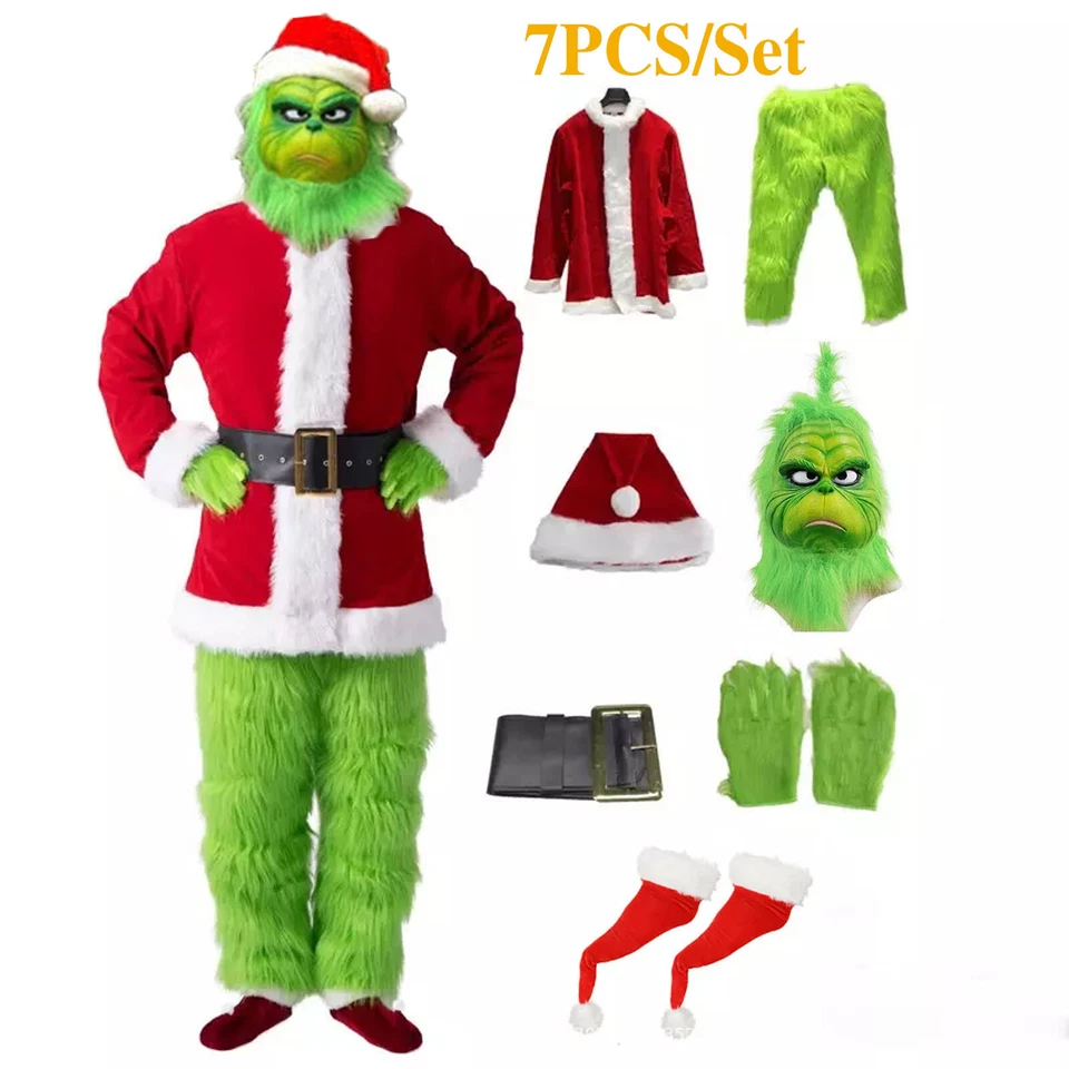 Disfraz de Monstruo Verde Traje Peludo Verde Disfraz de Papá Noel Adulto NAVIDAD Foto 1 de 4