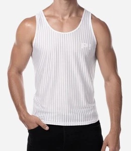 PUMP! Tanktop Whisper Sheer Stripes Form-Fitting White Tank Top 14025 - Bild 1 von 7