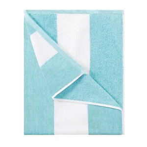 Cotton Oversized Beach Towel - Large 70 x 35 Inch Pool Towel Turquoise Stripe... - Picture 1 of 6