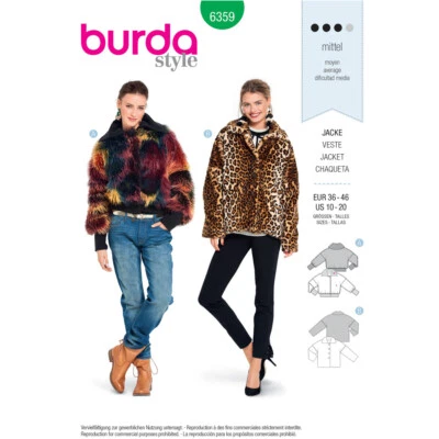 Burda 6359 Fourrure Veste Femmes Couture Motif Tailles 10 - 20 Skill: Moyen - Image 1 of 4