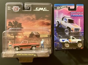 M2 79 GMC Sierra Cowboy Diorama & Hot Wheels Tubular Trucks 87 Toyota Pickup - Picture 1 of 3