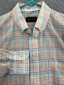 MINE Mens Dress Shirt Long Sleeve Button Down Tartan Plaid Size Large Cotton - Picture 1 of 17