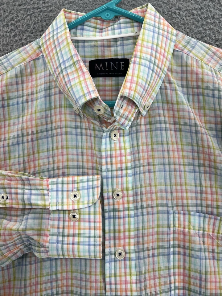 MINE Mens Dress Shirt Long Sleeve Button Down Tartan Plaid Size Large Cotton - Image 1 of 4