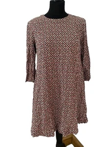 H & M 38 UK 10 12 Autumn Winter Patterned Tunic Style Dress Maroon Navy - Picture 1 of 9
