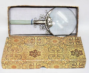 Lupa vintage decorada con flores con mango de jade plata adornada - Imagen 1 de 5