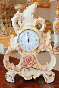 Orologio Tavolo Appoggio Porcellana Capodimonte Soprammobile Rose Rosa Orologi - Imagen 1 de 9