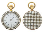 Antique Tiffany & Co 18K Gold Pearl Diamond Triple Signed Open Face Pocket Watch
