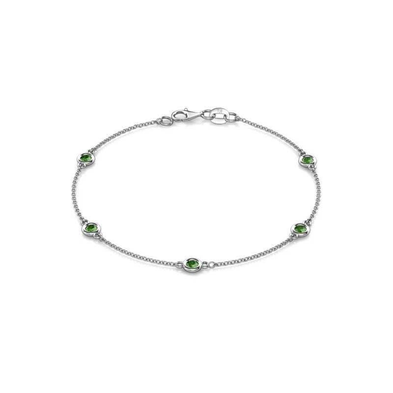 5 Stone Petite Green Garnet 1/2 ctw Womens Station Bracelet 14K Gold JP:26175 - Image 1 of 1