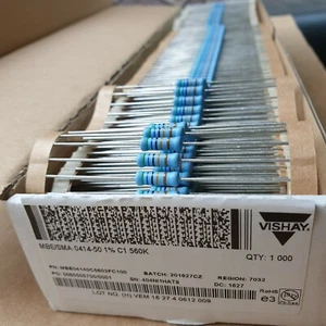 25x NUEVAS RESISTENCIAS DE AMPLIFICADOR DE TUBO DE ALTA GAMA VISHAY SMA0414 1W 560K 1% 50ppm para audio! - Imagen 1 de 1