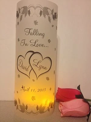 10 Personalized Fall Leaf Wedding Anniversary Vellum Luminaries Centerpieces - Image 1 of 4