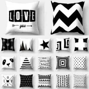 Black and White Geometric Cushion Cover Pillowcase Sofa Cushion Home Decoration - Picture 1 of 47
