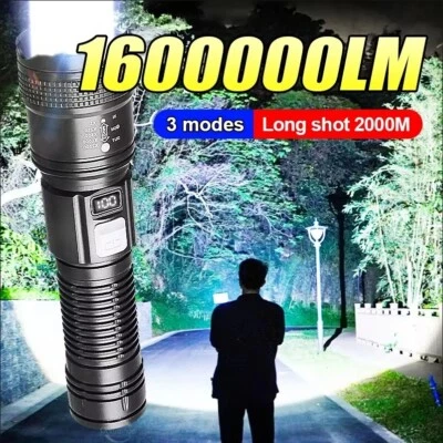 Super Bright Flashlight USB Rechargeable LED Long Range Tactical Torch Outdoor - Imagen 1 de 4