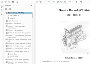 Cummins ISM11 CM876 Volume 1-2 Service Manual 4022196 PDF ON CD - Picture 1 of 2