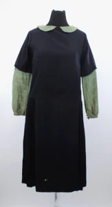 VTG Women's 20s Green & Black Drop Waist Dress 1920s Sz L/XL Peter Pan Collar - Picture 1 of 20