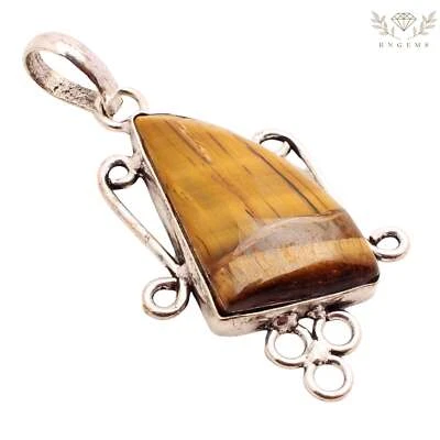 Tiger Auge Edelstein 925 Versilberter Anhänger Handmade Schmuck Geschenk 3.8cm - Bild 1 von 3