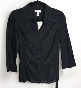 Blusa Ann Taylor Loft Negra con Botones Corbata Cintura Lunares Talla 12 Nueva con Etiquetas - Imagen 1 de 9