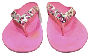 Crocs Kadee II Sandals Womens Pink Floral Comfort Thong Flip Flop Beach Sz 10W - Picture 1 of 12