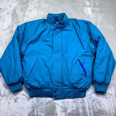 VTG Members Only Down Jacket Sz 40 Bomber Puffer Teal Plaid Lined Retro Grunge - Image 1 of 4