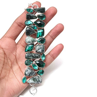 Serphinite Cabochon Chrome DiopsideGemstone Jewelry Bracelets 7-8'' - Image 1 of 4